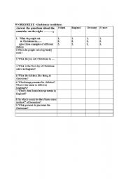 English worksheet: Cristmas in Europe worksheet