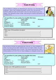 Pair-work - personal information - 2 pages