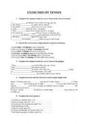 English Worksheet: Exercises on Tenses