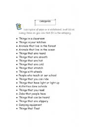English Worksheet: Categories