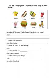 English worksheet: Burger Joint Vocabulary