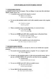 English worksheet: Countable and Uncountable Nouns