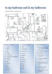 English Worksheet: in my bathroom and in my bedroom