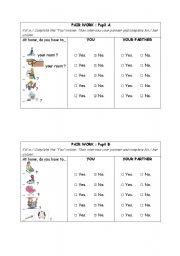 English worksheet: pair work chores