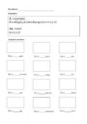 English worksheet: to practice a/an