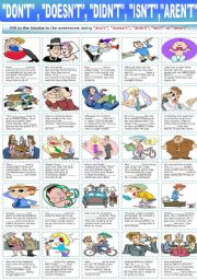 English Worksheet: DON�T - DOESN�T - DIDN�T - ISN�T - AREN�T