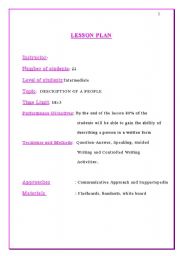 English Worksheet: writing lesson plan and activities