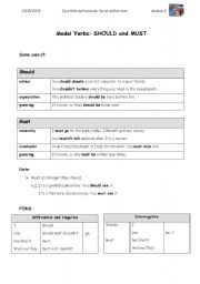 English Worksheet: should and must