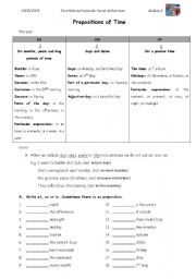 English Worksheet: prepositions of time