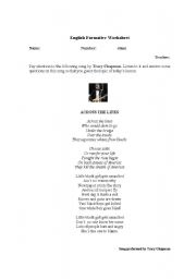 English worksheet: Across the Lines by Tracy Chapman