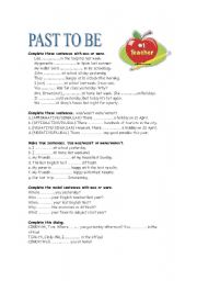 English Worksheet: PAST TO BE