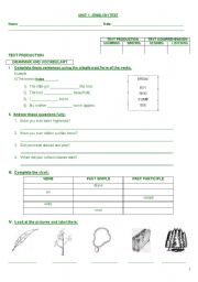 English worksheet: English test- 5th graders- 4 skills
