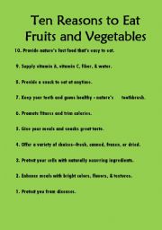 English Worksheet: fruits and vegetales
