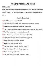 English Worksheet: Conversation Starters-Deck of Cards