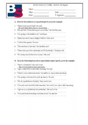 English Worksheet: Reported speech