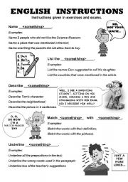 English Worksheet: English Instructions used in exams and exercises-B&W version