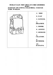 English worksheet: What can you see in the school bag?