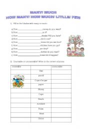 English Worksheet: How many/ How much/ many/ much/ few/ little