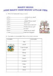 English worksheet: How many/ How much/ many/ much/ few/ little