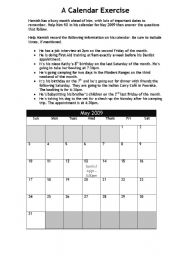 English worksheet: A Calendar Exercise