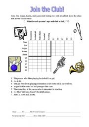 English Worksheet: Join the Club Logic Puzzle Relative Pronoun Who