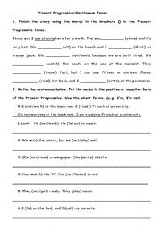 English worksheet: present continuous tense exercise