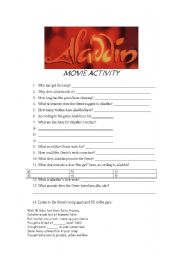 English worksheet: Aladdin movie activity