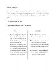 English Worksheet: romeo and juliet discussion topic