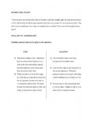 English worksheet: romeo and juliet discussion topic