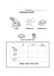 English worksheet: DINOES QUIZ (can /cant)