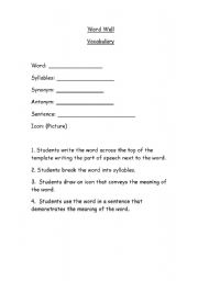 English worksheet: Vocabulary Word Wall