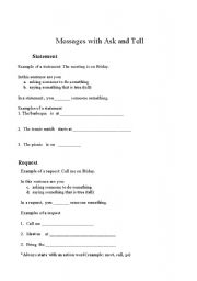 English worksheet: Message with Ask and Tell Part 1