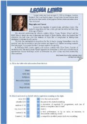 English Worksheet: Leona Lewis biography