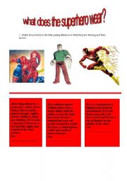 English Worksheet: what does the superhero wear?