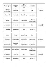 English Worksheet: Transportation in HK Bingo Cards