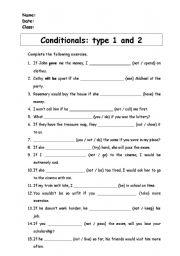 English Worksheet: conditionals test 1 and 2