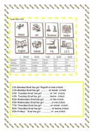 English Worksheet: SCHOOL SUBJECTS  AND HAS GOT.....