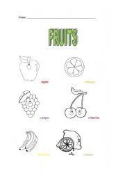 English Worksheet: fruits colouring page