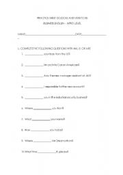 English Worksheet: TO BE VS DO/DOES BUSINESS ENGLISH INTRO LEVEL PRACTICE SHEET