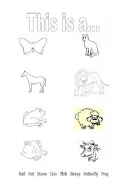 English worksheet: Animal search and colouring in