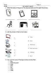 English worksheet: Activity about the parts of the classroom
