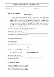 English worksheet: Test on Family