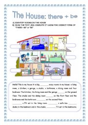 English Worksheet: The house: there + be