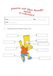 English Worksheet: Parts of the body and colours.