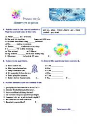 English Worksheet: present simple - affirmative/ yes-no questions/sentence order