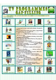 English Worksheet: TV programmes: gap-filling