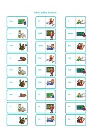 English Worksheet: school subjects dominoes