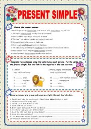 English Worksheet: PRESENT SIMPLE - EXERCISES