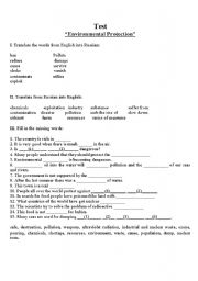 English worksheet: Environmenatal protection