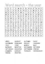 English Worksheet: Word search - the year